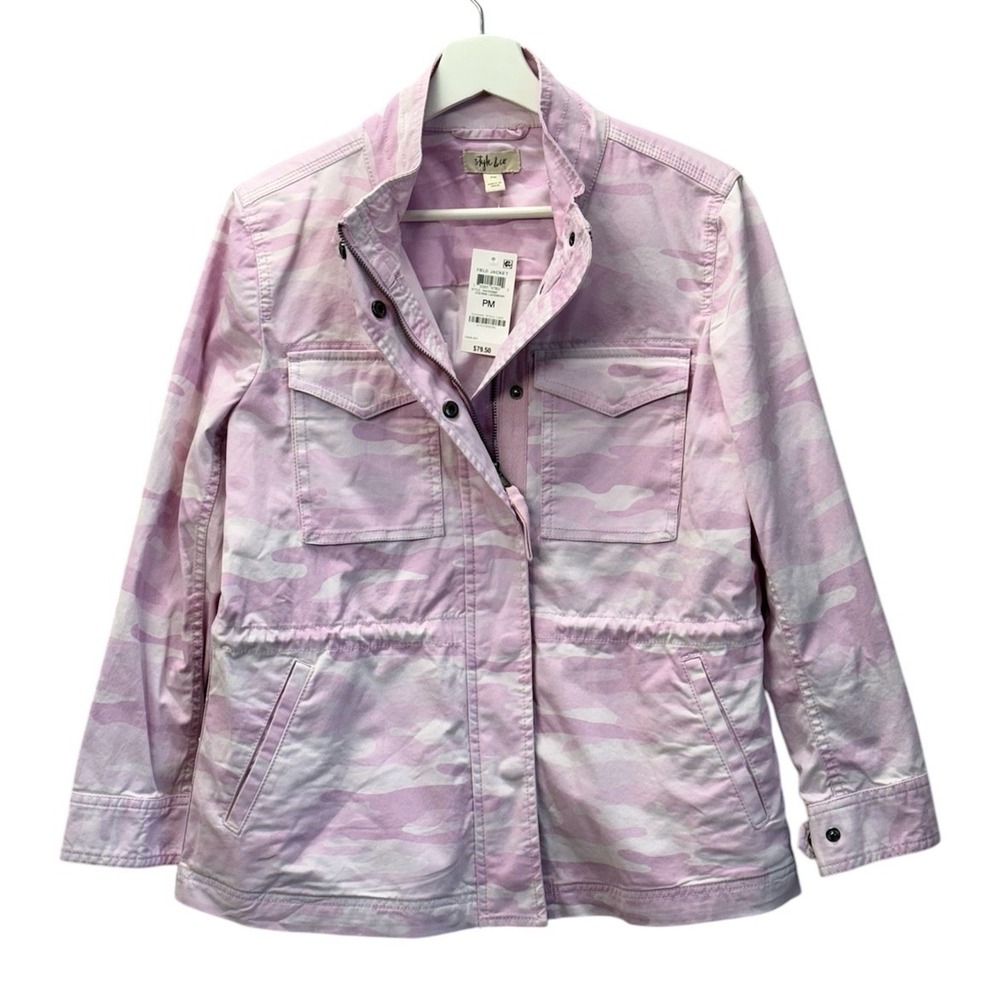 Style & Co Women's‎ Petite Sz M Oceana Lavender Camouflage Cotton Utility Jacket